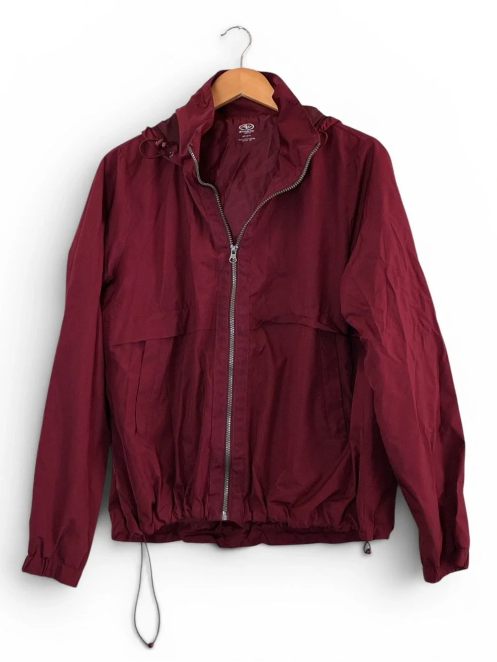 Athletic Works | Burgundy lightweight hooded zip front windbreaker jacket large